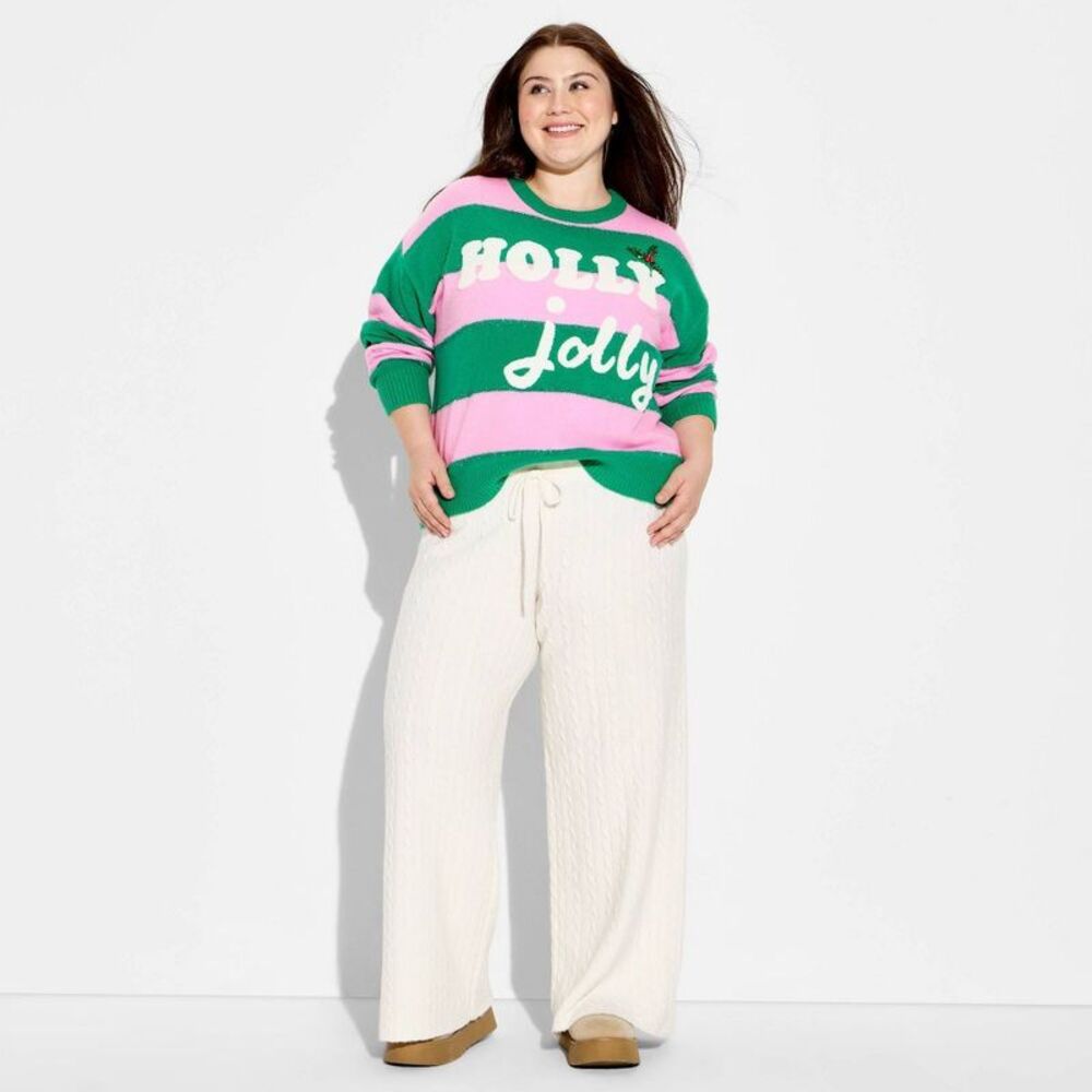 Open Box - 33 Degrees - Women's Holly Jolly Festive Graphic Sweater - Mult Green
